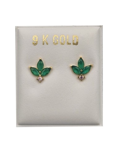 Earrings gold K9 flower with green zircons