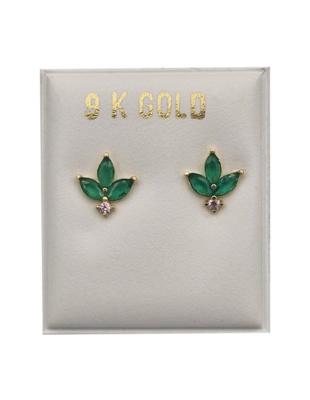 Earrings gold K9 flower with green zircons