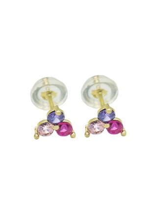 Earrings gold K9 triangle with colorful zircons 2