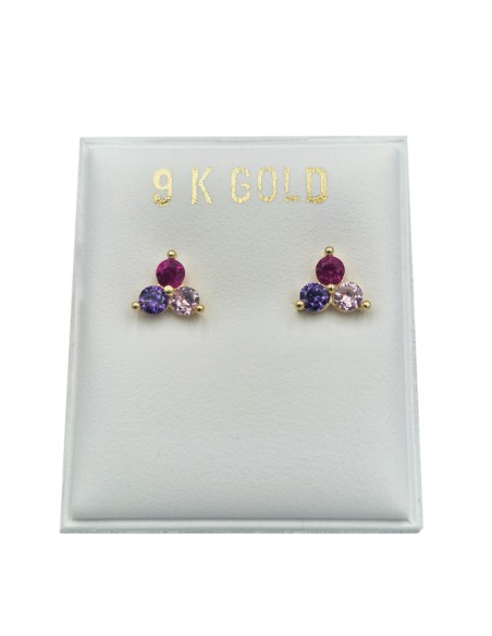 Earrings gold K9 triangle with colorful zircons