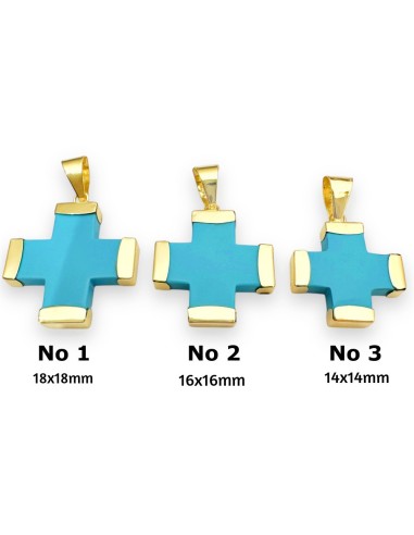 Σταυρός Χρυσός K14 με τυρκουάζ 14x17mm