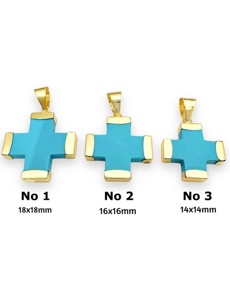 Σταυρός Χρυσός K14 με τυρκουάζ 14x17mm