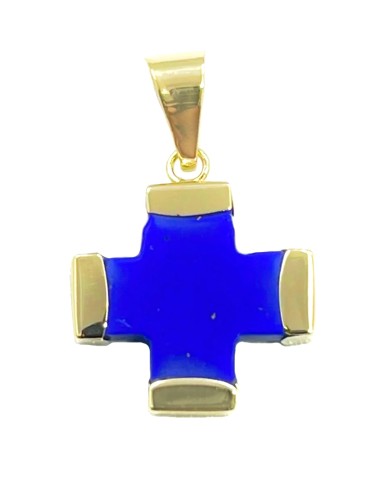 Σταυρός Χρυσός K14 με μπλε λάπις 16x22mm