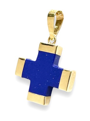 Σταυρός Χρυσός K9 με μπλε λάπις 16x22mm