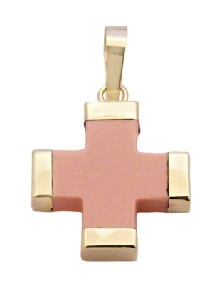Cross Gold K9 pink coral 14x17mm