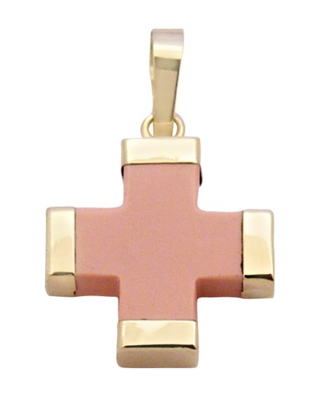 Cross Gold K9 pink coral 14x17mm