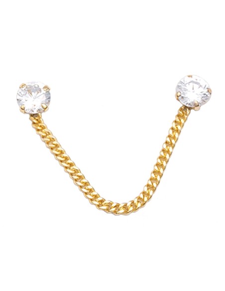 Σκουλαρίκι μονό Χρυσό Κ9 με Zircon 3mm και αλυσιδάκι