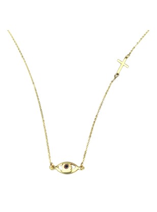 Necklace gold 14K eye & cross
