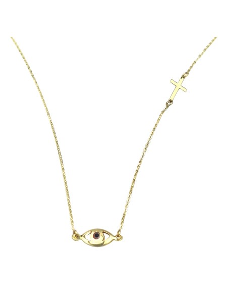 Necklace gold 14K eye & cross