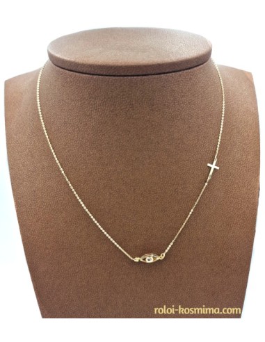 Necklace gold 14K eye & cross