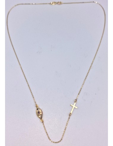 Necklace gold 14K eye & cross