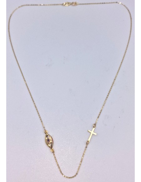 Necklace gold 14K eye & cross