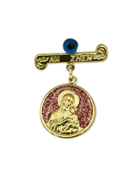 Child Pendant Gold 9Κ Mary with purple glitter