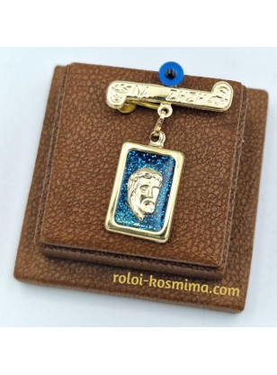 Child Pendant Gold 9Κ Jesus with blue glitter 2