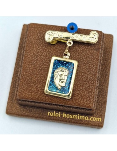 Child Pendant Gold 9Κ Jesus with blue glitter