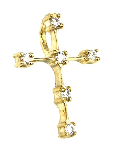Cross Gold K14 with six zircons