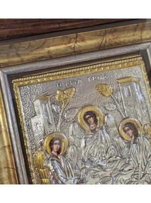 Silver icon 925 Saint Triada glass 26x32cm 2