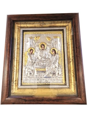 Ασημένια Εικόνα 925 Αγία Τριάδα με Τζάμι 26x32cm