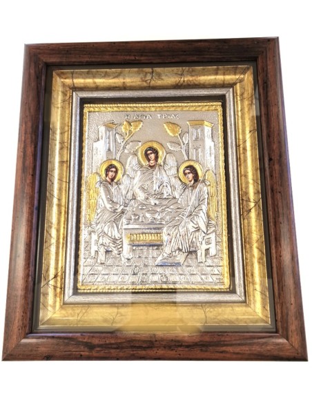 Ασημένια Εικόνα 925 Αγία Τριάδα με Τζάμι 26x32cm