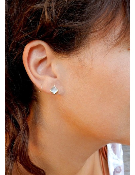 Earrings Gold K9 cross with mother of pearl
