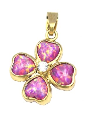 Cross Gold K9 pink opal hearts
