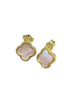 Earrings Gold K9 cross with mother of pearl