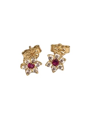 Earrings gold K9 Rosette mini star Rubin