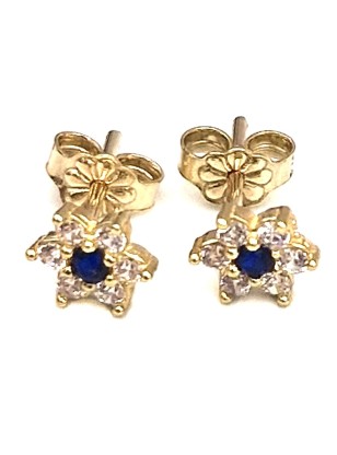 Earrings gold K9 Rosette mini star Sapphire