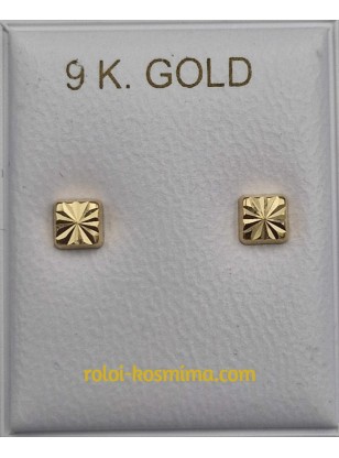 Earrings gold 9K mini tetragon 2
