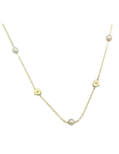 Necklace Gold K9 hearts & Pearls