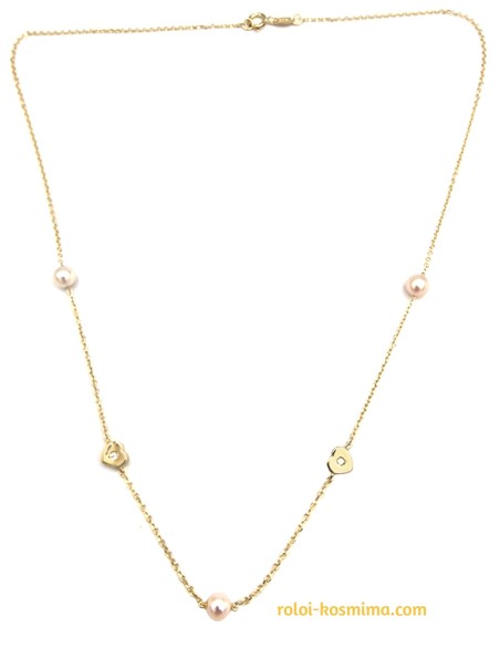 Necklace Gold K9 hearts & Pearls