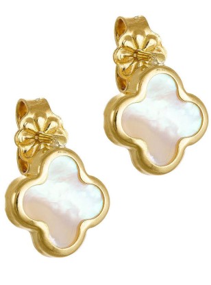 Earrings Gold 14K cross with mother of pearl