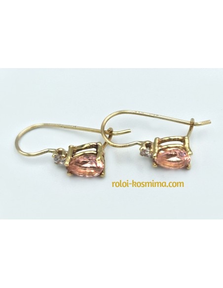 Earrings hanging gold K9 with pink morganite