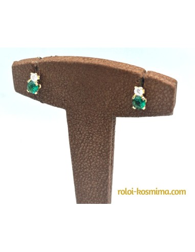 Earrings Gold K14 green zircon