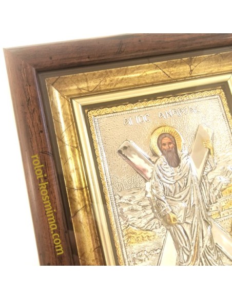 Ασημένια Εικόνα 925° Άγιος Ανδρέας με τζάμι 28x32cm