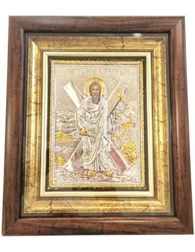Ασημένια Εικόνα 925° Άγιος Ανδρέας με τζάμι 28x32cm