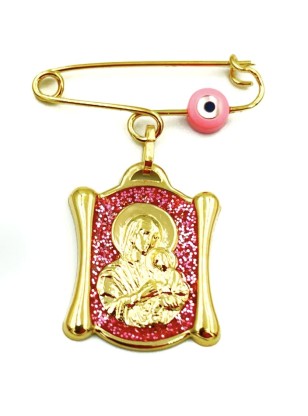 Child Pendant Gold 9Κ Mary with pink glitter
