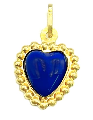 Pendant Gold 9Κ heart two sides with Lapis