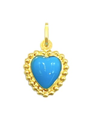 Pendant Gold 9Κ heart two sides with turquoise