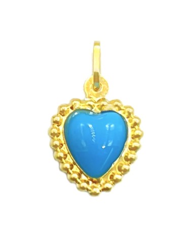 Pendant Gold 9Κ heart two sides with turquoise