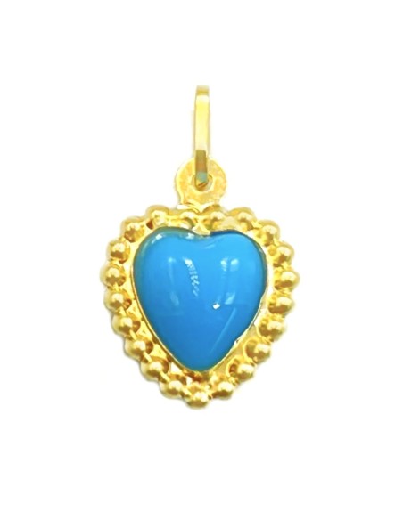 Pendant Gold 9Κ heart two sides with turquoise