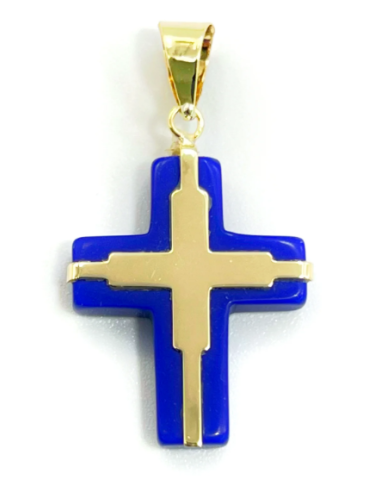 Cross Gold 14K Lapis 17x30mm