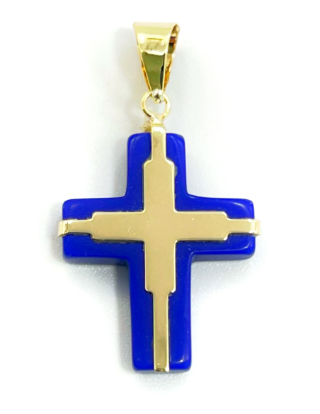 Cross Gold 14K Lapis 17x30mm