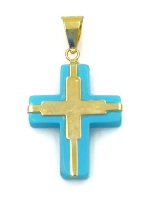 Σταυρός Χρυσός 14K με τιρκουάζ 17x30mm