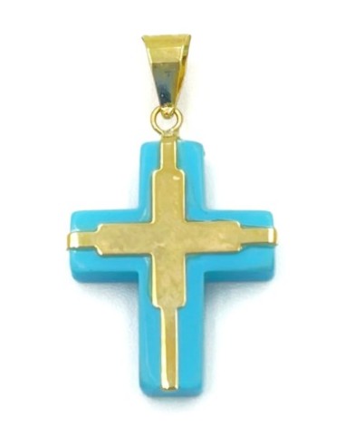 Σταυρός Χρυσός 14K με τιρκουάζ 17x30mm