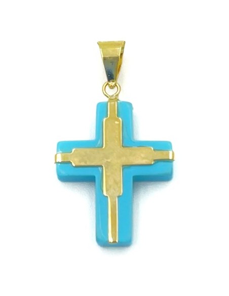 Σταυρός Χρυσός 14K με τιρκουάζ 17x30mm