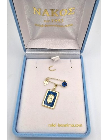 Child Pendant Gold 9Κ Jesus with blue glitter