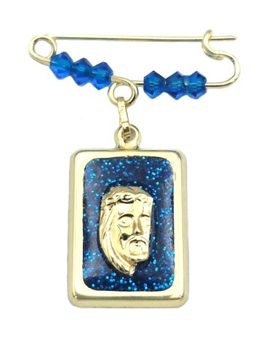Child Pendant Gold 14Κ Jesus with blue glitter