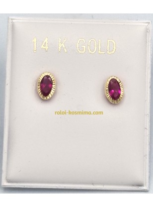Earrings Gold 14Κ with red zircon 2