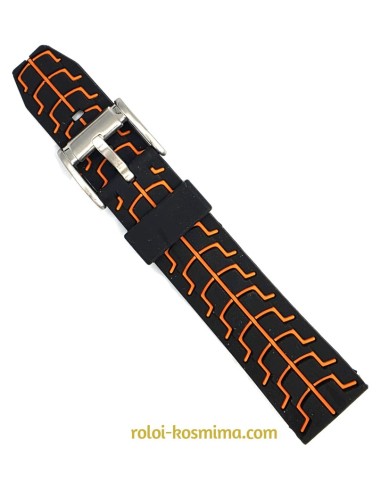 Λουράκι Σιλικόνης Μαύρο 22mm με πορτοκαλί...